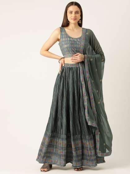 Rue Collection Foil Printed Sequinned Ready to Wear Lehenga & Blouse With Dupatta & Potli