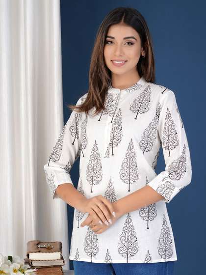 BAESD Ethnic Motif Printed Mandarin Collar Top