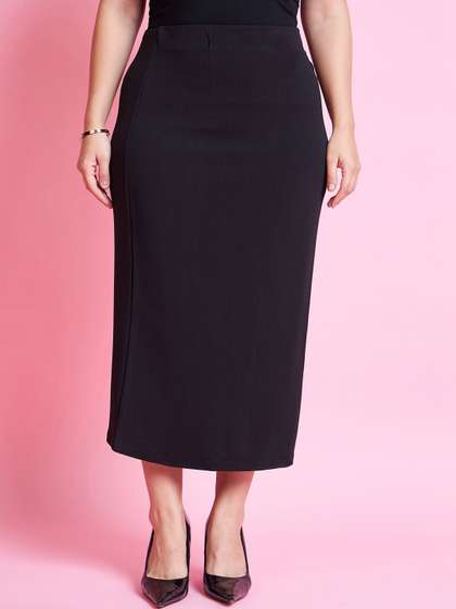 Purple Feather Plus
                        Size Formal Straight Midi Skirt