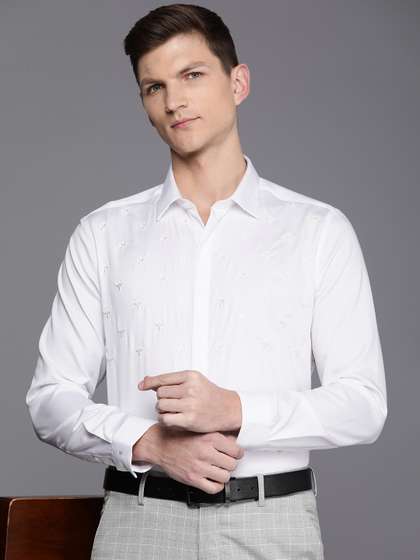 Louis Philippe Pure Cotton Slim Fit Floral Embroidered Opaque Formal Shirt
