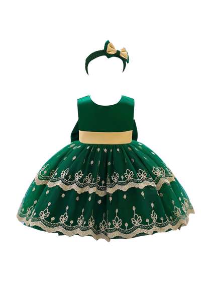 StyleCast Girls Green
                    Ethnic Motifs Embroidered Bow Fit & Flare Dress
                    With Headband