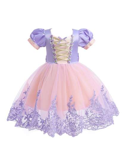 StyleCast Purple &
                    Pink Puff Sleeve Fit & Flare Maxi Dress