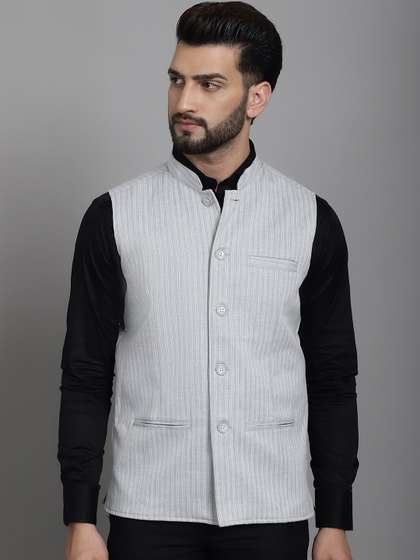 even Striped Nehru Jacket