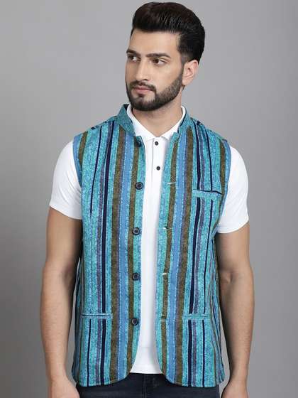 even Striped Nehru Jacket