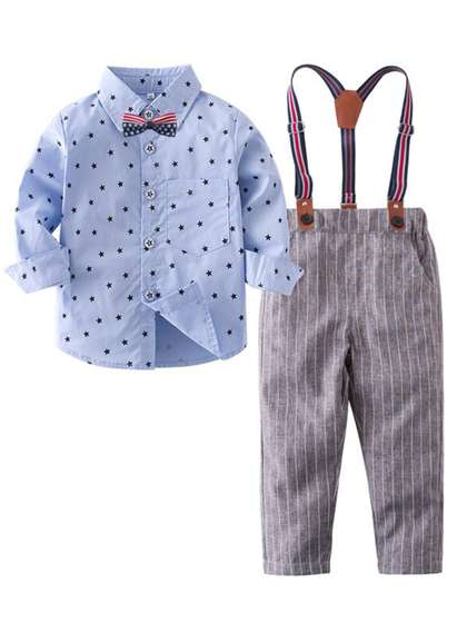 StyleCast Boys Blue
                    Printed Shirt And Trousers With Suspenders