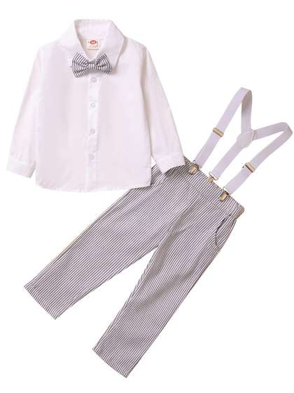 StyleCast Boys White
                    Shirt Collar Pure Cotton Shirt & Trousers With
                    Suspenders