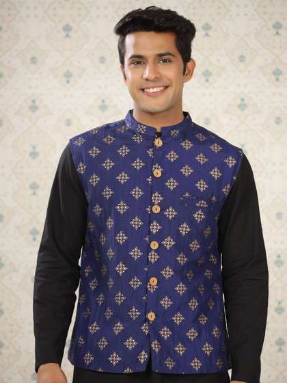 Ode by House of Pataudi Cotton Linen Nehru Jacket