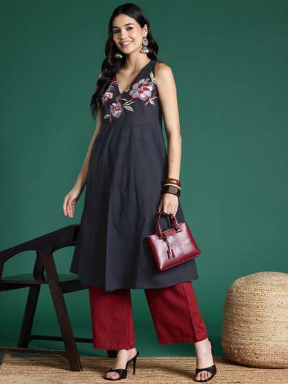 Sangria Embroidered A-Line Kurta