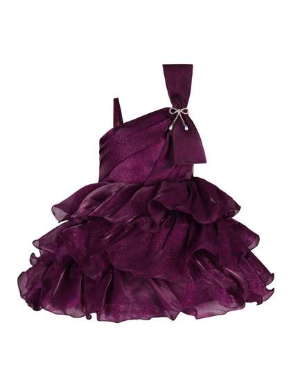 Wish Karo Girls Shoulder
                    Straps Layered Detail Satin Fit & Flare Dress