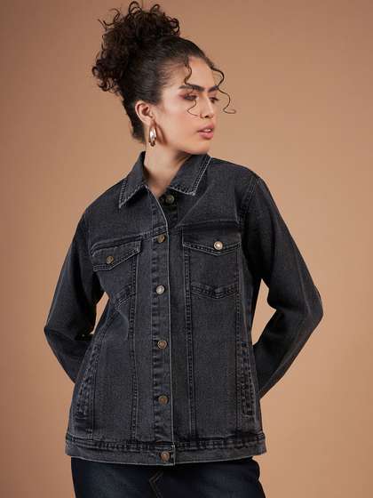SASSAFRAS Black
                          Spread Collar Washed Crop Denim Jacket