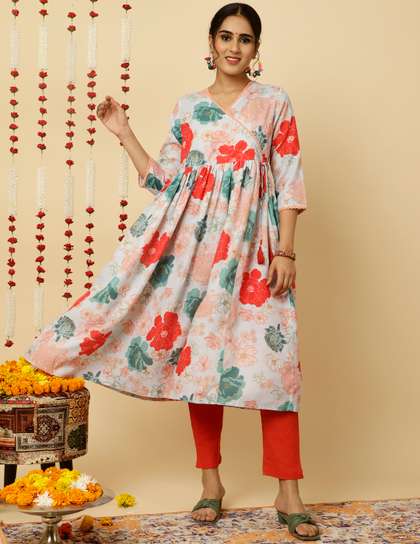 Price History of Jaipur Kurti Floral Printed Gathered Angrakha
