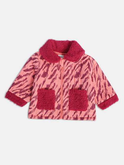 MINI KLUB Girls Abstract
                    Printed Spread Collar Faux Fur Trim Detail Padded
                    Jacket