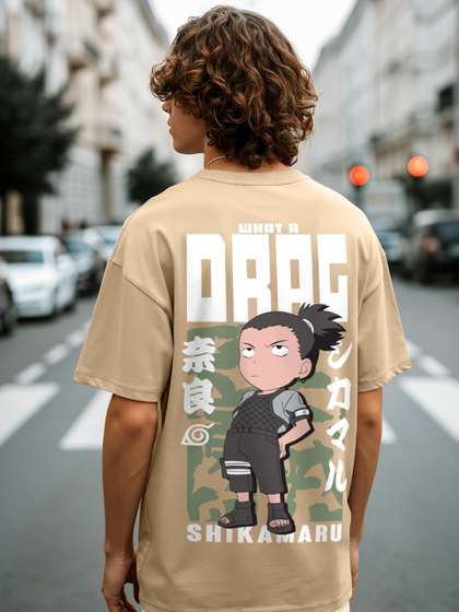 Bewakoof Brown Naruto Graphic Printed Drop-Shoulder Sleeves Oversized Cotton T-shirt
