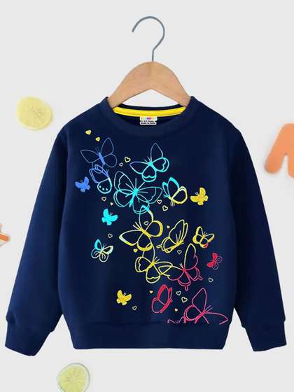 KUCHIPOO Girls Graphic
                    Printed Long Sleeves Fleece Pullover