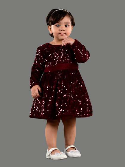 BAESD Girls Embellished
                    Velvet Sequinned Fit & Flare Party Dress