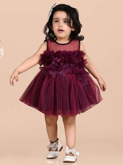 BAESD Girls Floral Self
                    Design Net & Cotton Fit & Flare Dress