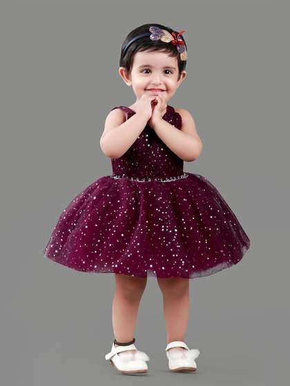 BAESD Girls Shoulder
                    Straps Net & Cotton Fit & Flare Dress