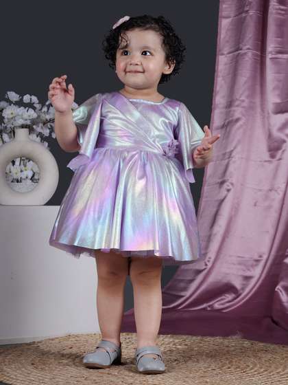 BAESD Girls Embellished
                    Satin Flutter Sleeves Fit & Flare Party Dress