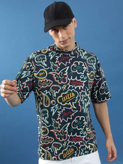 HIGHLANDER Unisex
                          Conversational Printed Drop-Shoulder Sleeves
                          Oversized T-shirt