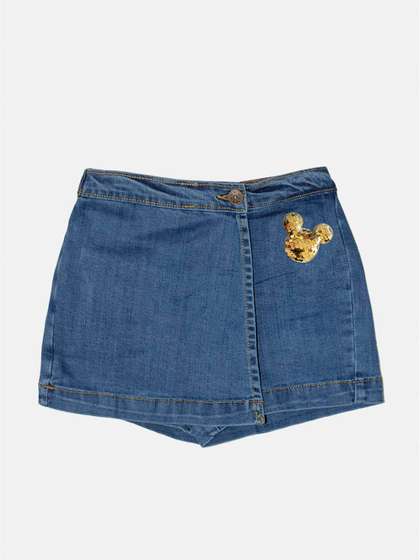 KiddoPanti Girls
                          Blue Embellished Denim Denim Skorts