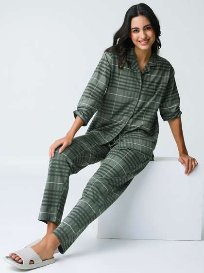 I like me Green
                        Checked Pure Cotton Night suit
