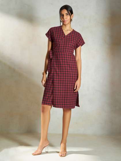 Price History of Virgio Pure Cotton Red Checked Wrap Midi Dress (S