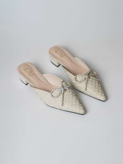 CAI Bow
                          Embellished Block Heel Mules