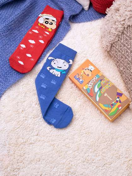 Thela Gaadi Pack Of 2
                    Unisex Shinchan & Shiro Patterned Calf-Length
                    Socks