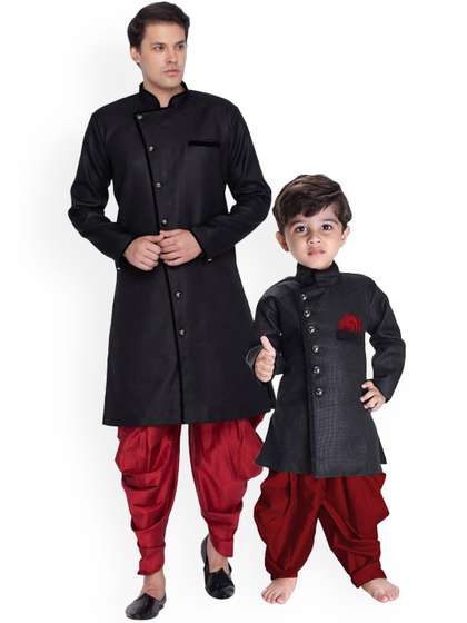 VASTRAMAY Boys
                        Mandarin Collar Jute Cotton Sherwani Set