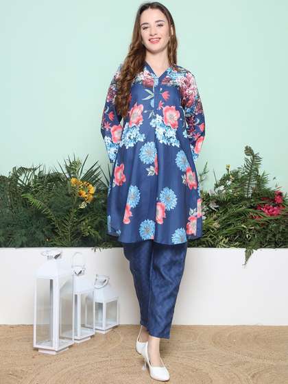 Bhama Couture Floral Printed A-Line Kurta with Trouser
