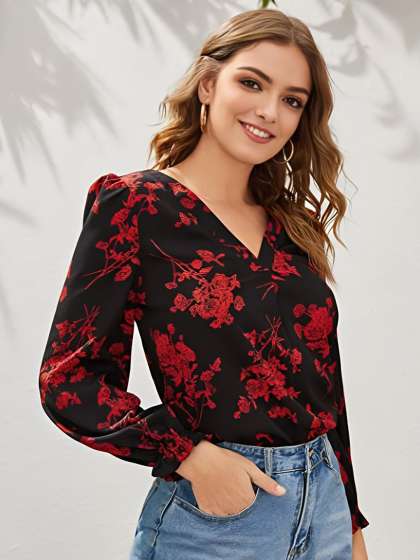 Stylecast X Slyck Floral Printed Puffed Sleeves Top