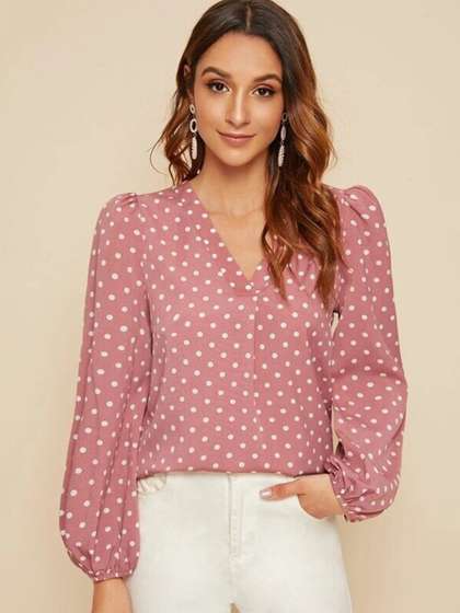 Stylecast X Slyck
                          Polka Dot Printed Puff Sleeve Top