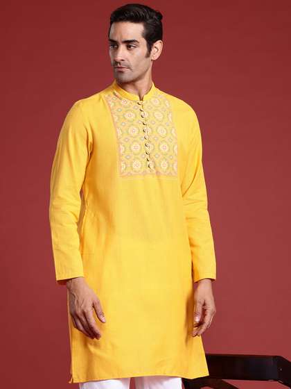 Anouk Men Yoke Design Cotton Linen Indie Prints Kurta