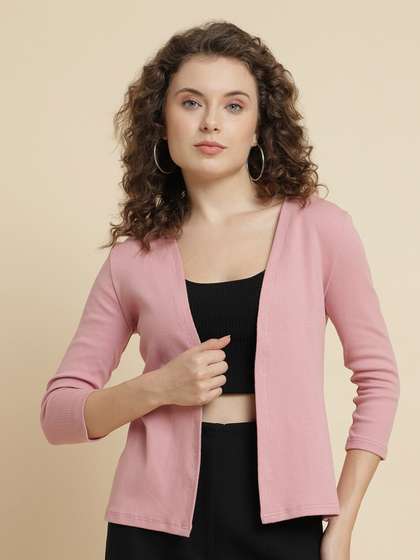 UnaOne
                          Three-Quarter Sleeves Cotton Open Front Shrug