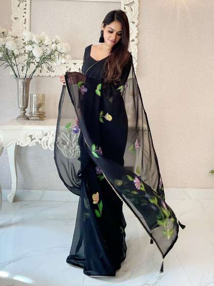 Anouk Black &
                        Black Floral Poly Georgette Designer Saree
