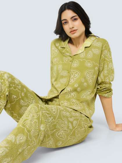 I like me Green
                        Paisley Printed Pure Cotton Night suit