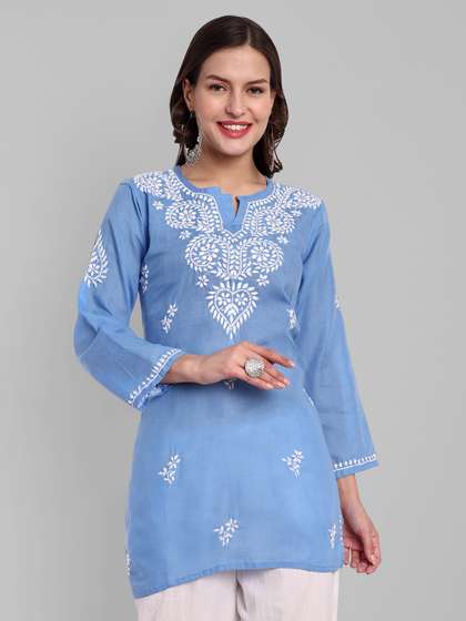 ADA Ethnic Motifs Chikankari Embroidered Thread Work Pure Cotton Thread Work Kurti