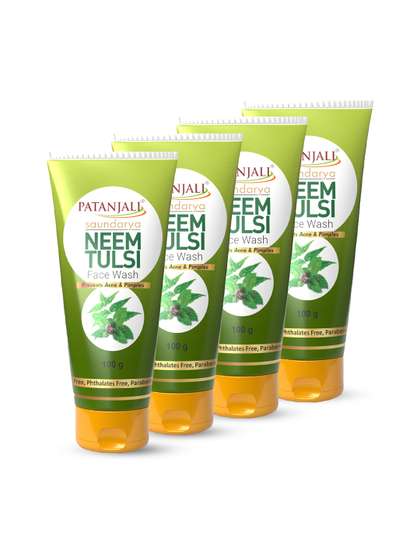 Patanjali Set of 4
                    Saundarya Neem Tulsi Face Wash to Prevent Acne &
                    Pimple - 100 g Each