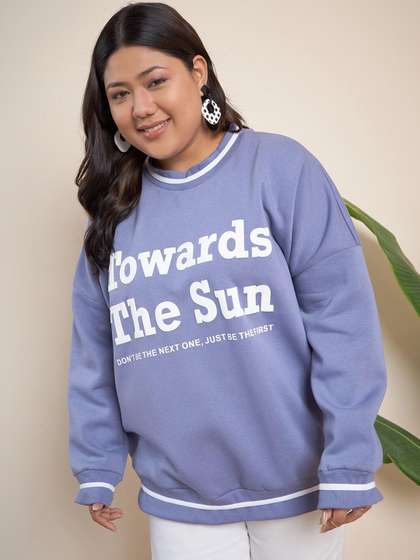 CURVY STREET Plus
                        Size Typography Printed Pure Cotton Pullover