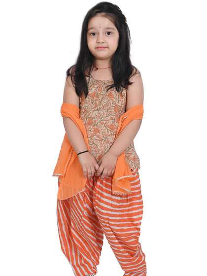 BAESD Girls Floral
                    Printed Pure Cotton Kurti With Dhoti Pants &
                    Dupatta