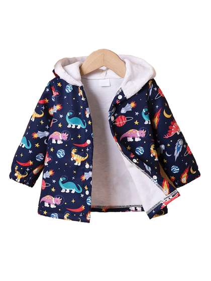 StyleCast Boys Navy Blue
                    Conversational Printed Hooded Bomber Jacket