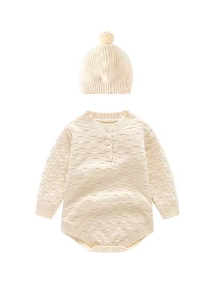 StyleCast Off White
                    Infant Kids Knitted Cotton Rompers With Beanie