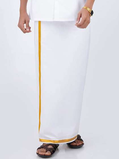 Ramraj Men Cotton
                        White Solid Gold jari border Single Layer Dhoti