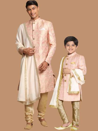 VASTRAMAY Woven
                        Design Mandarin Collar Sherwani Set