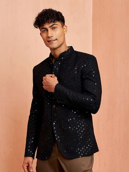VASTRAMAY Self
                        Design Sequined Slim Fit Bandhgala Jodhpuri
                        Blazer