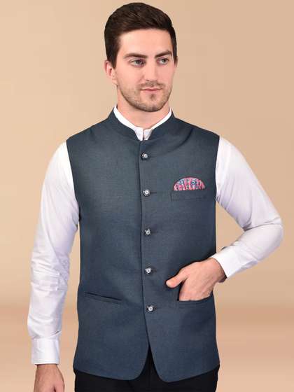 PRINTCULTR
                          Mandarin Collar Sleeveless Nehru Jacket