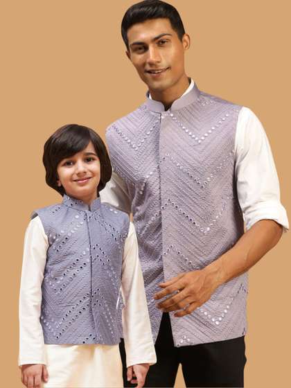 VASTRAMAY Chevron
                        Mirror Work Embroidered Slim-Fit Nehru Jackets