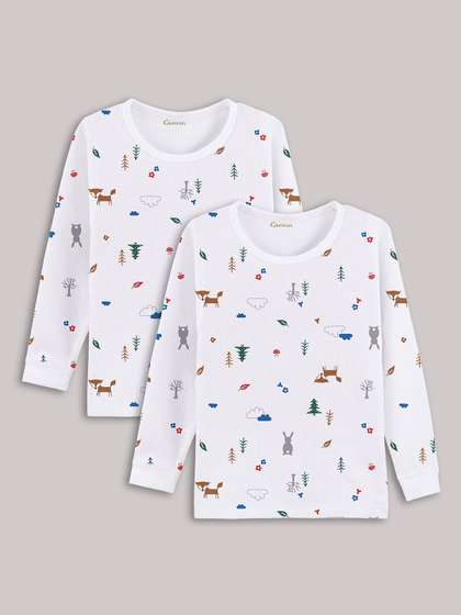 Kanvin Girls White Pack
                    Of 2 Printed Thermal Tops