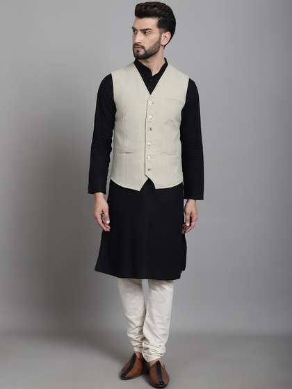 even V-Neck Woven Nehru Jacket