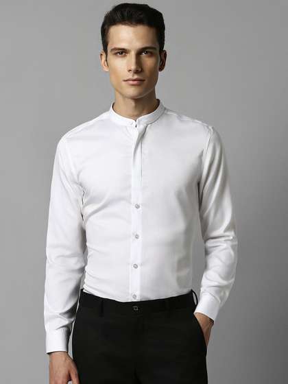 Louis Philippe Slim Fit Band Collar Pure Cotton Formal Shirt